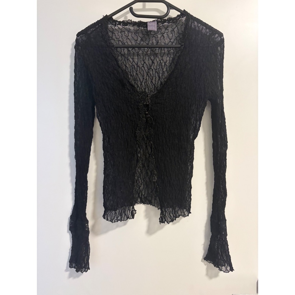 Vintage Hanky Panky Black Lace Cardigan Sheer Whimsigoth Fairy Grunge Y2K Top